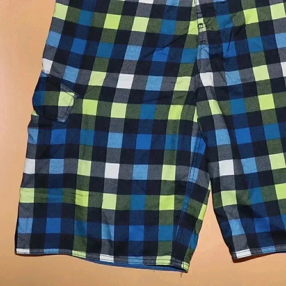 Burnside Blue Lime Green Checkered Swim Trunks Size 34 Summer Beach Board Shorts - Picture 4 of 4